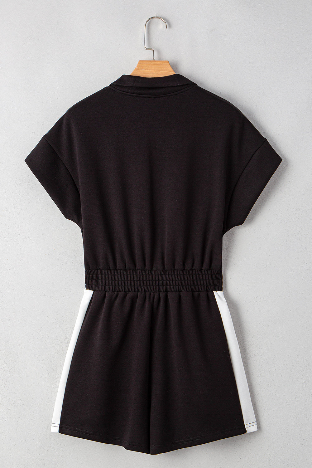 Black Collar Zip Front Romper