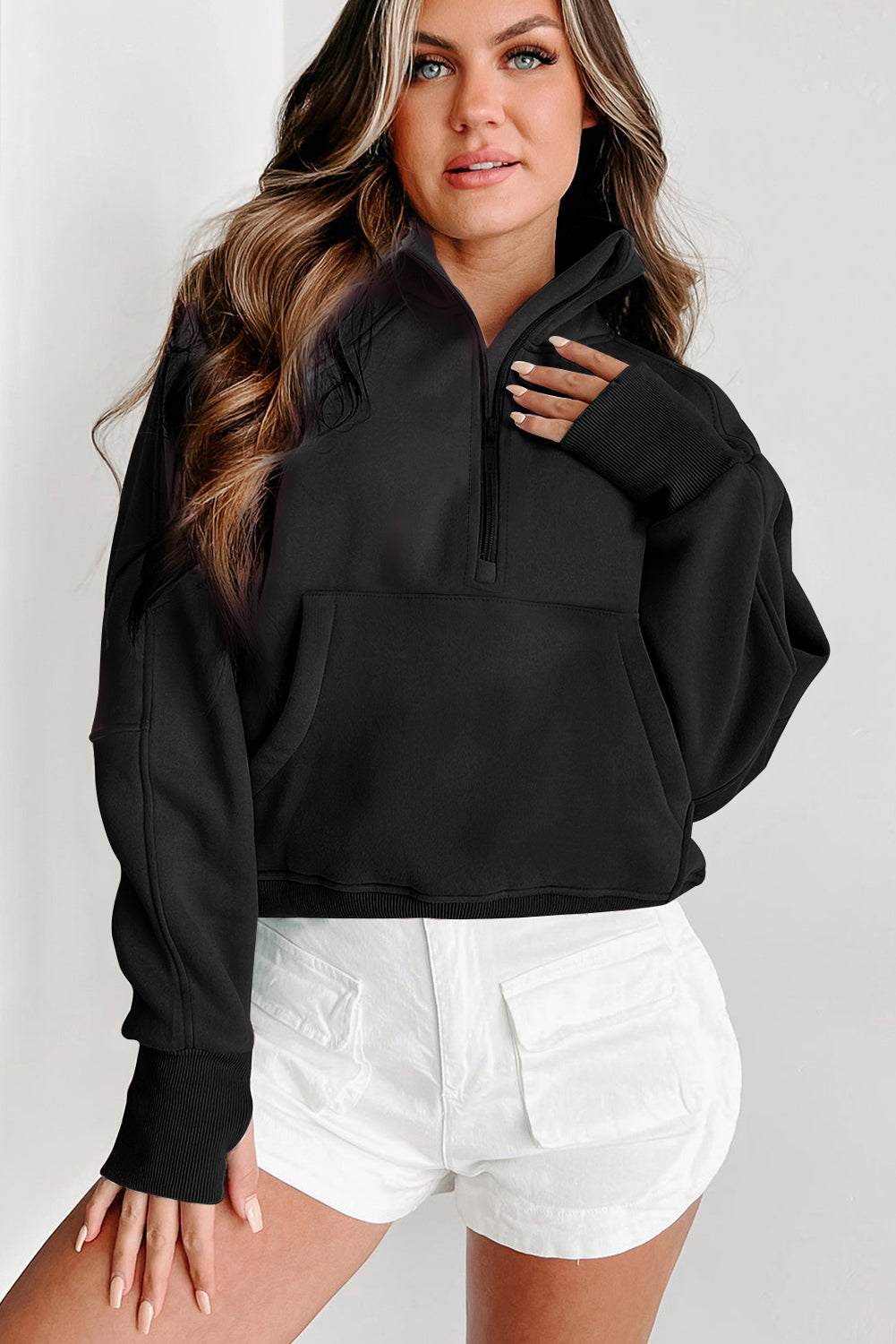 Black Fleece Collar Sweatshirt
