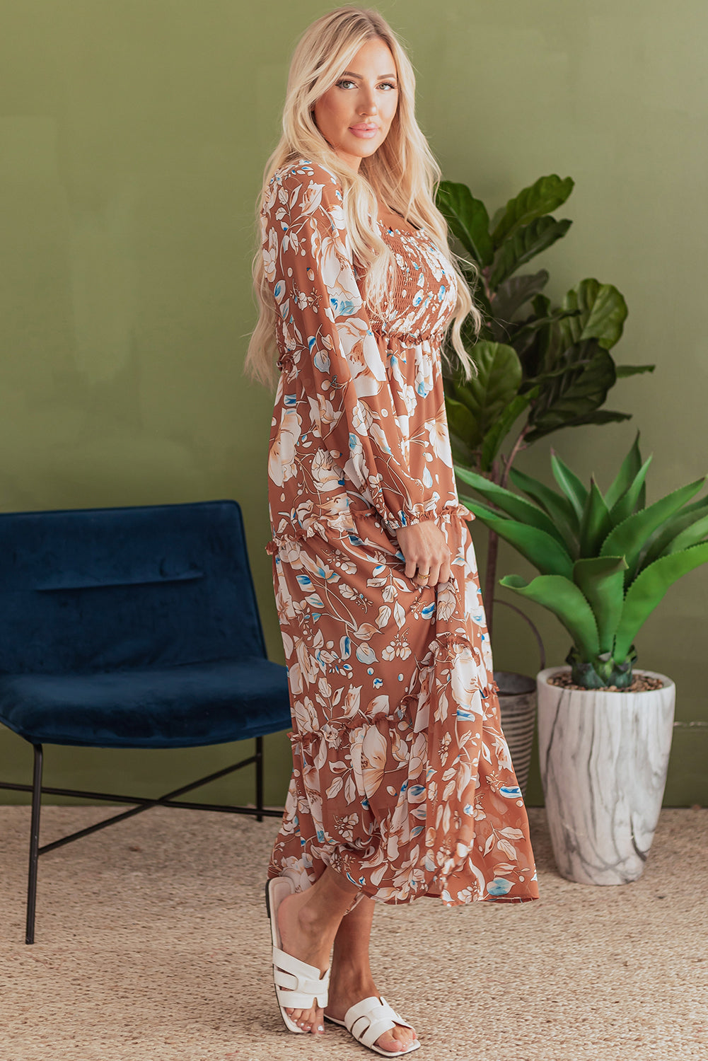 Brown Floral Maxi Dress