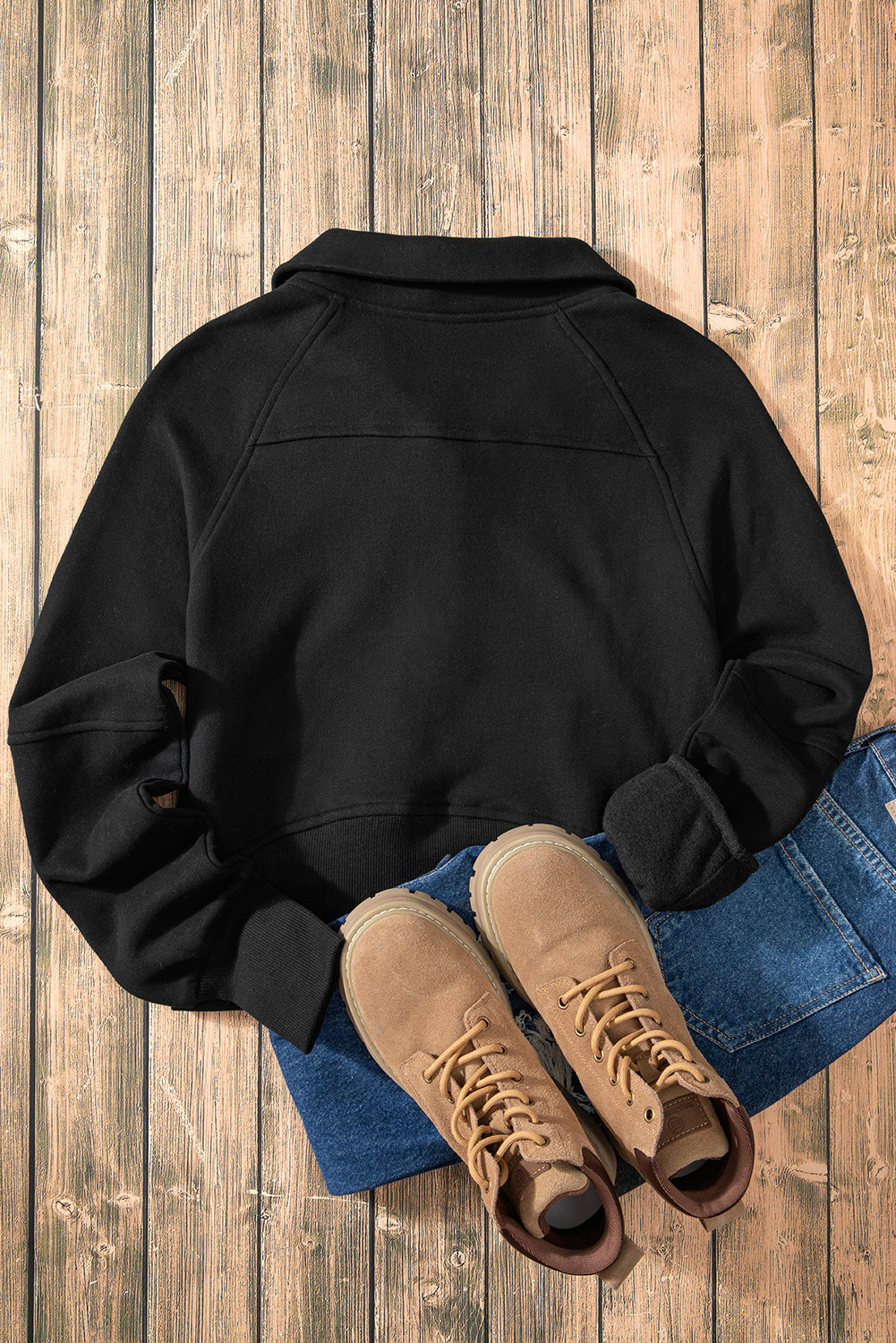 Black Fleece Collar Sweatshirt