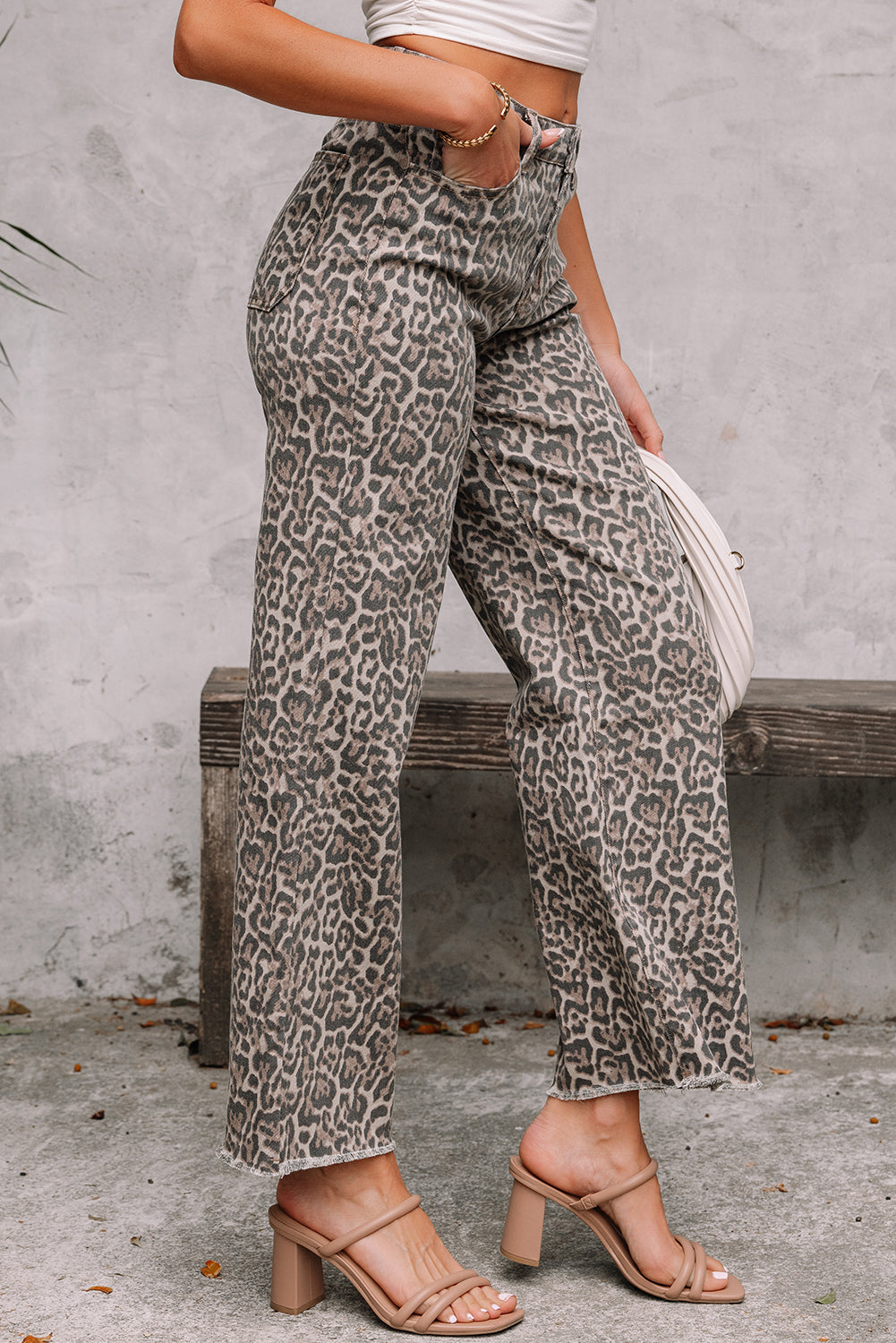 Brown Leopard Frayed bottom Jeans