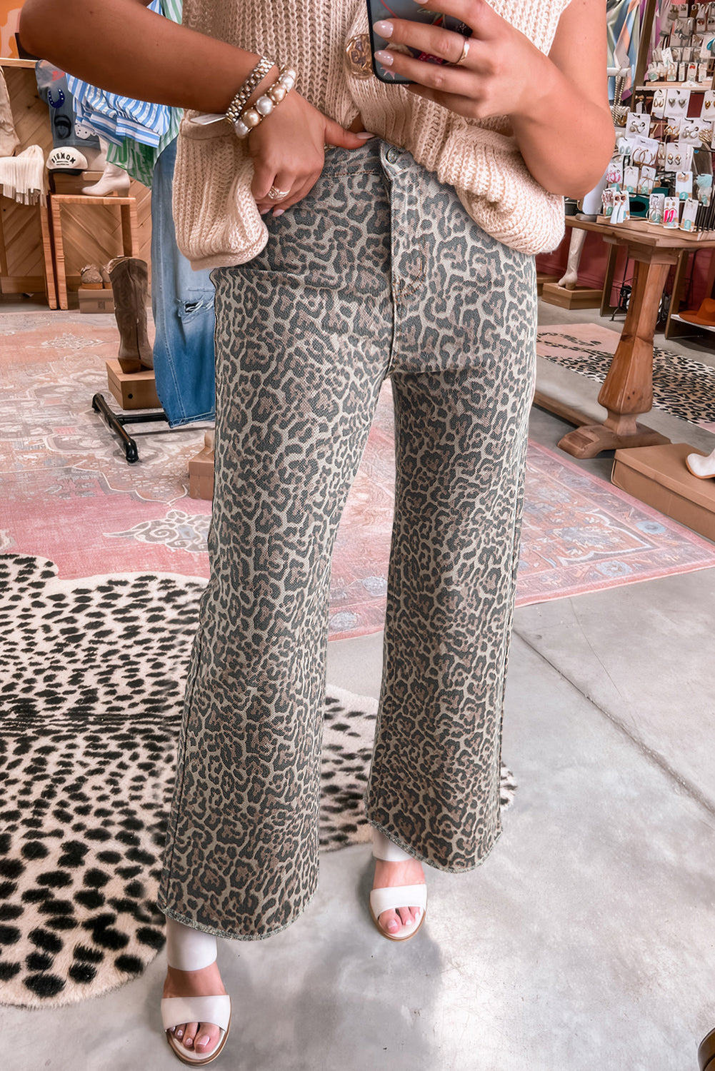 Brown Leopard Frayed bottom Jeans