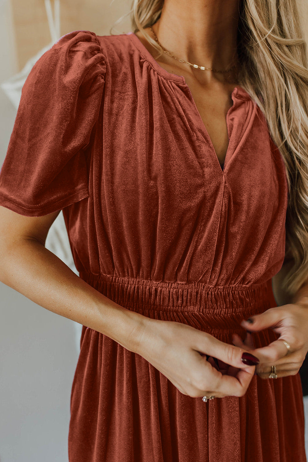 Chestnut Velvet Maxi Dress