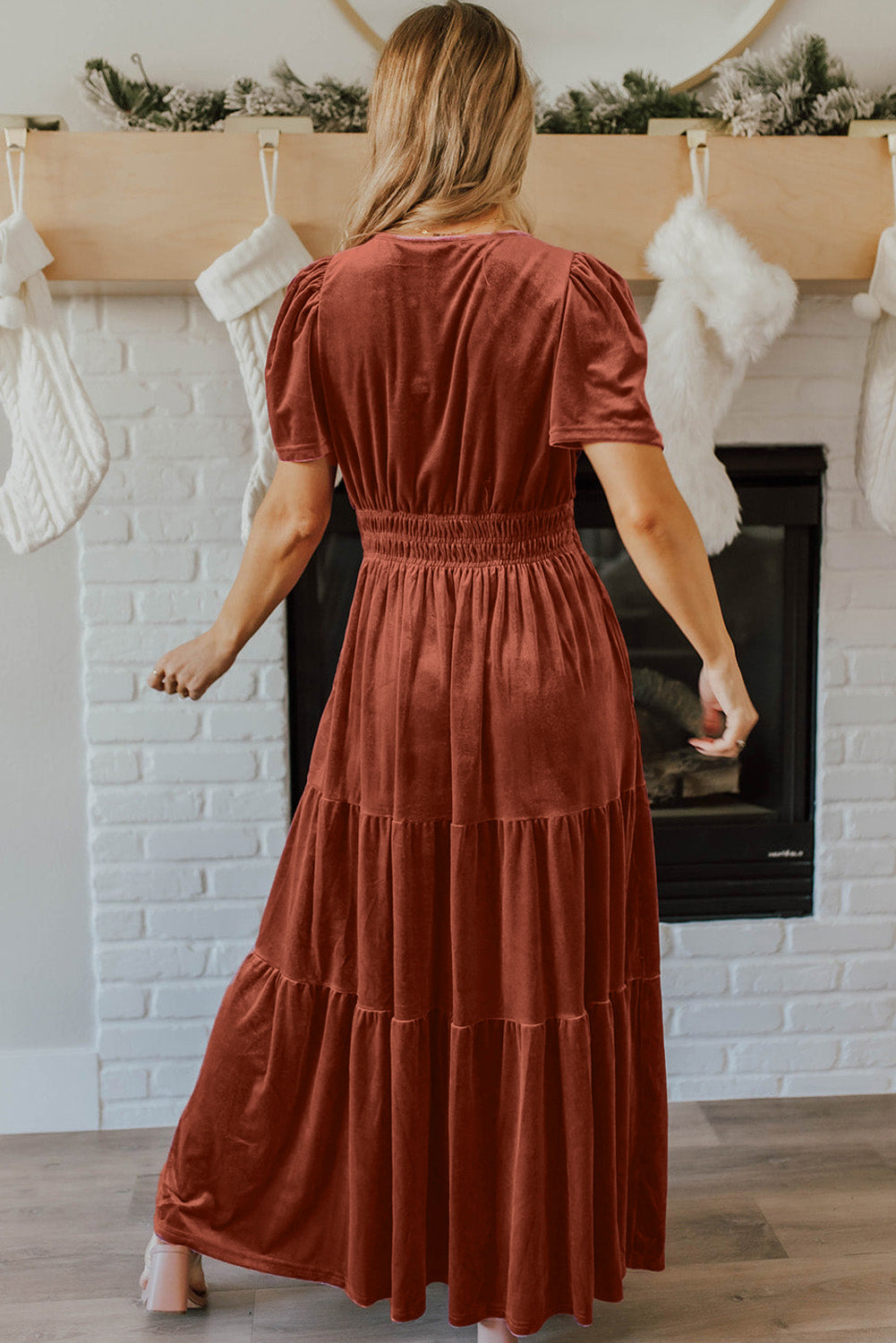 Chestnut Velvet Maxi Dress