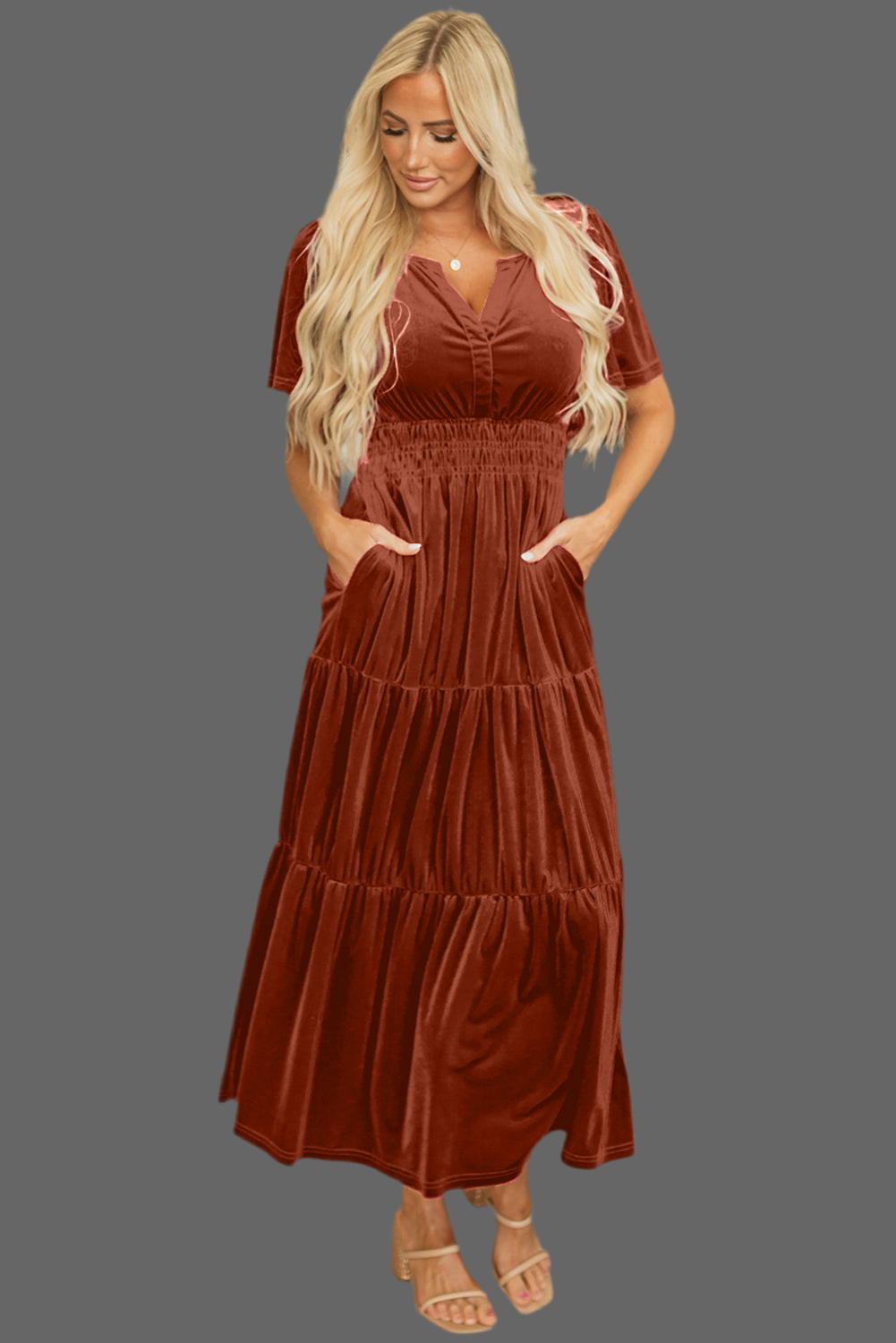 Chestnut Velvet Maxi Dress