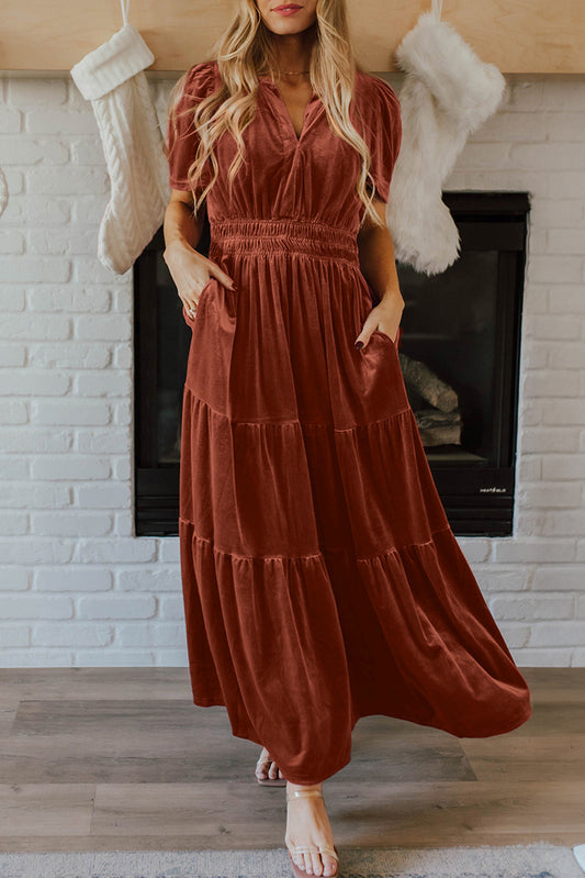 Chestnut Velvet Maxi Dress