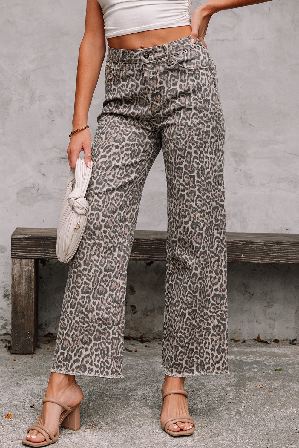 Brown Leopard Frayed bottom Jeans