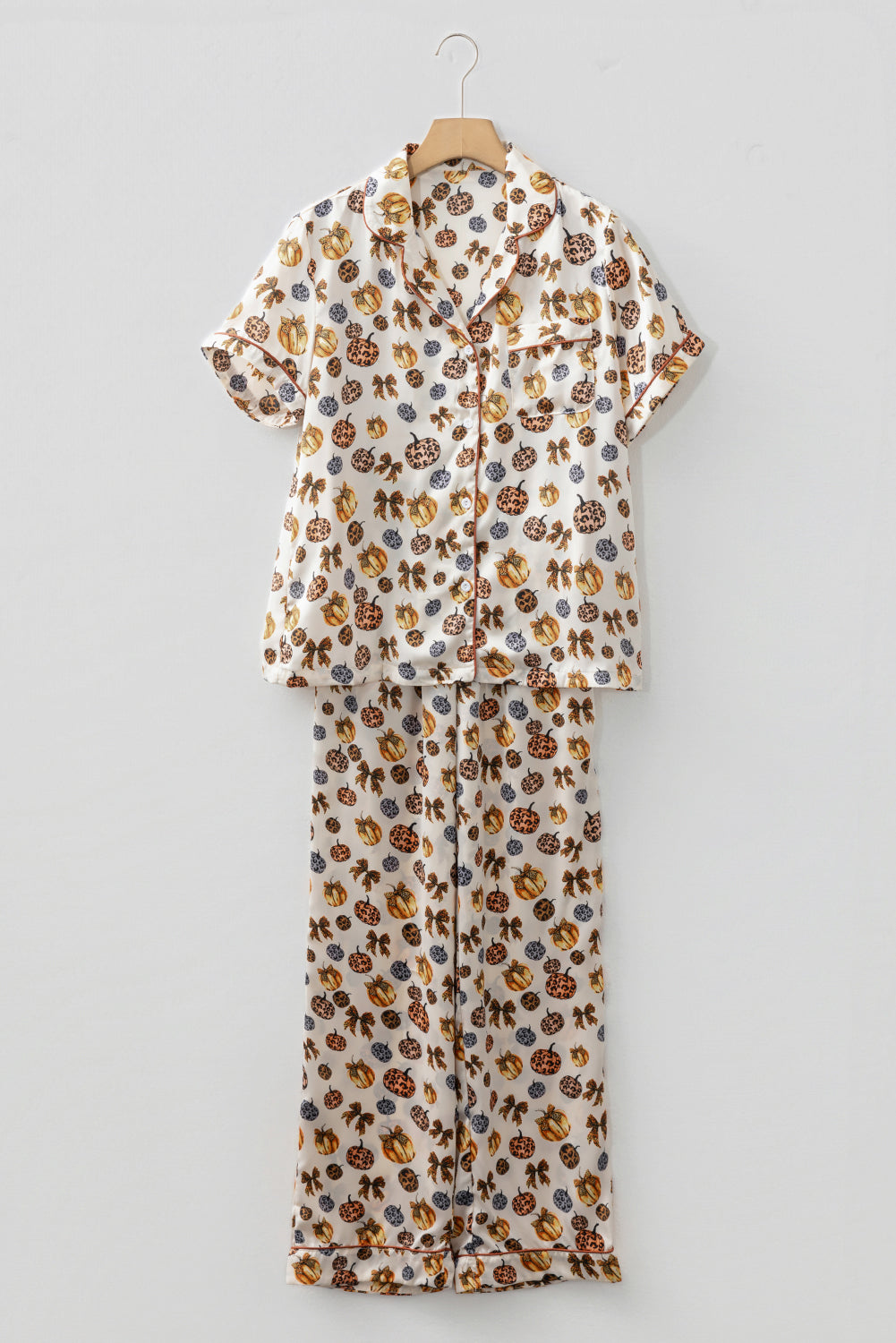Beige Leopard Pumpkin 2pcs Pajama Set