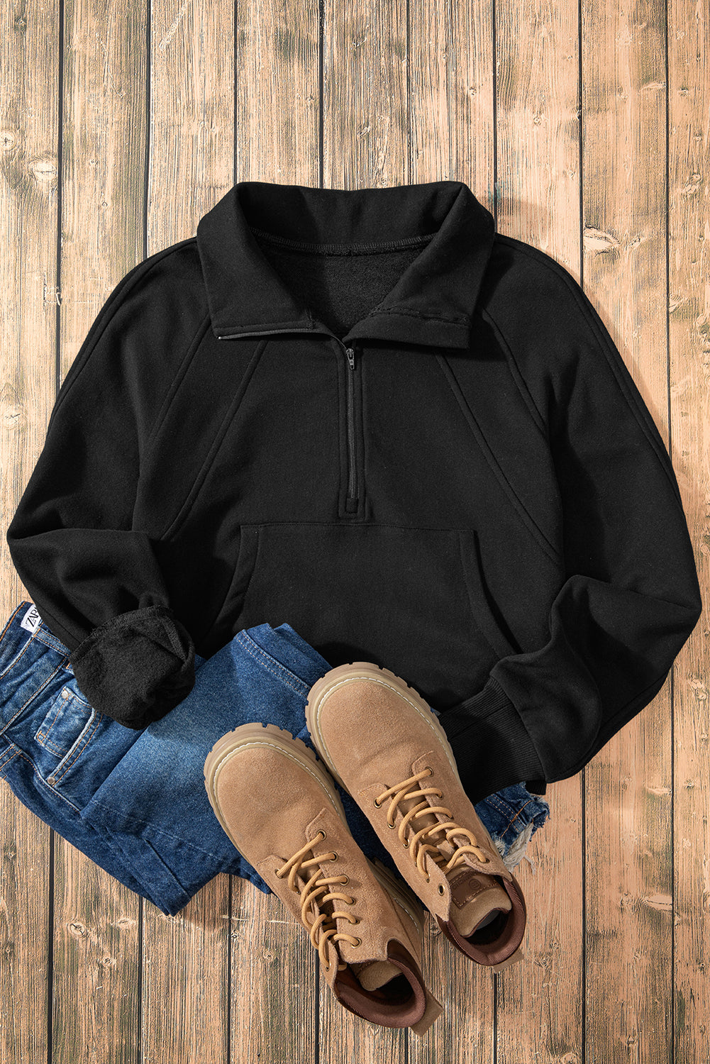 Black Fleece Collar Sweatshirt