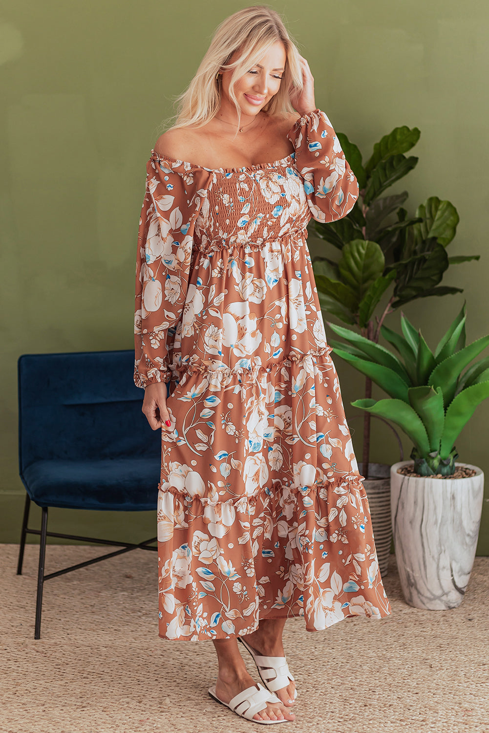 Brown Floral Maxi Dress
