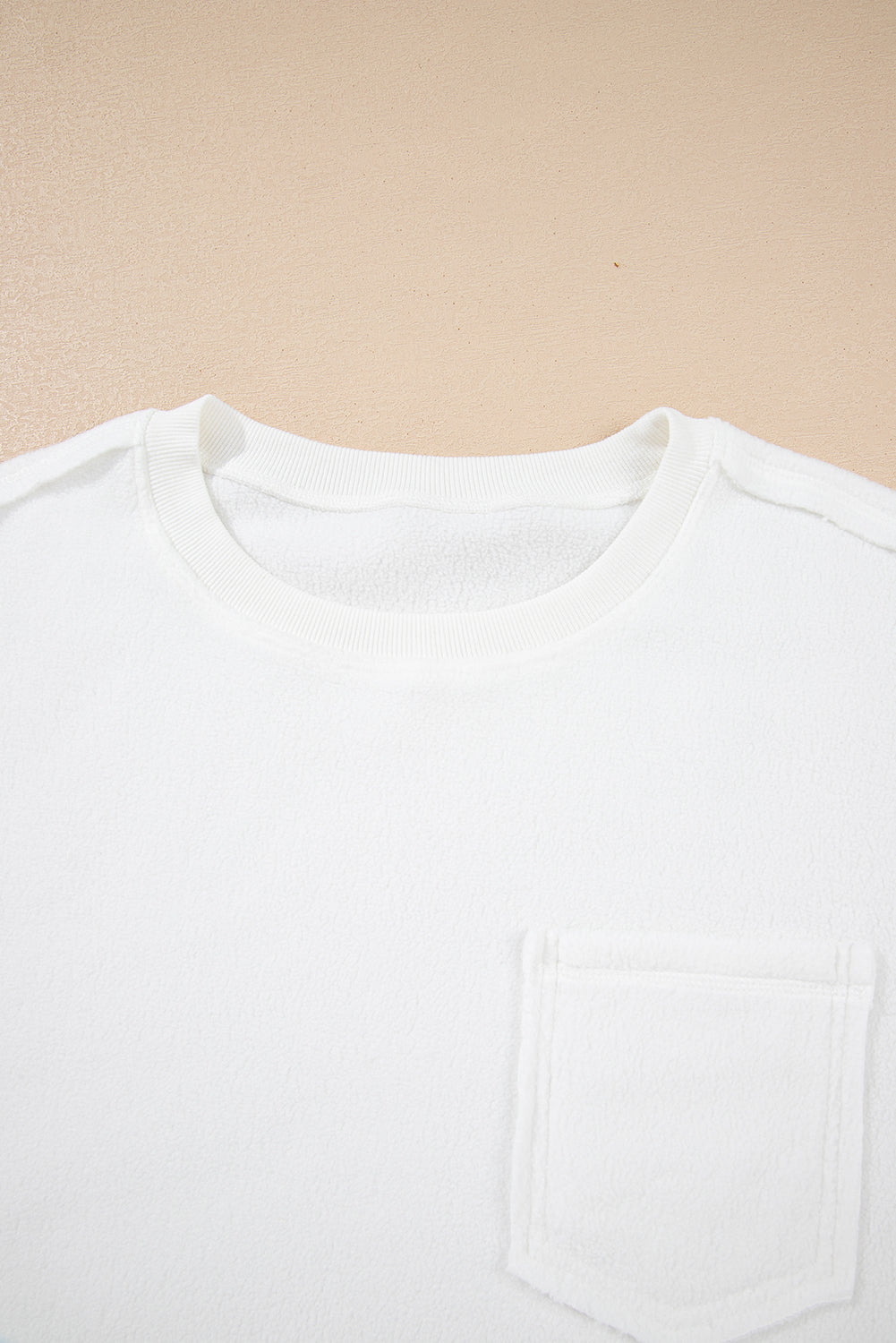 White Exposed Seam Pocket Knit Pullover Sweatshirt