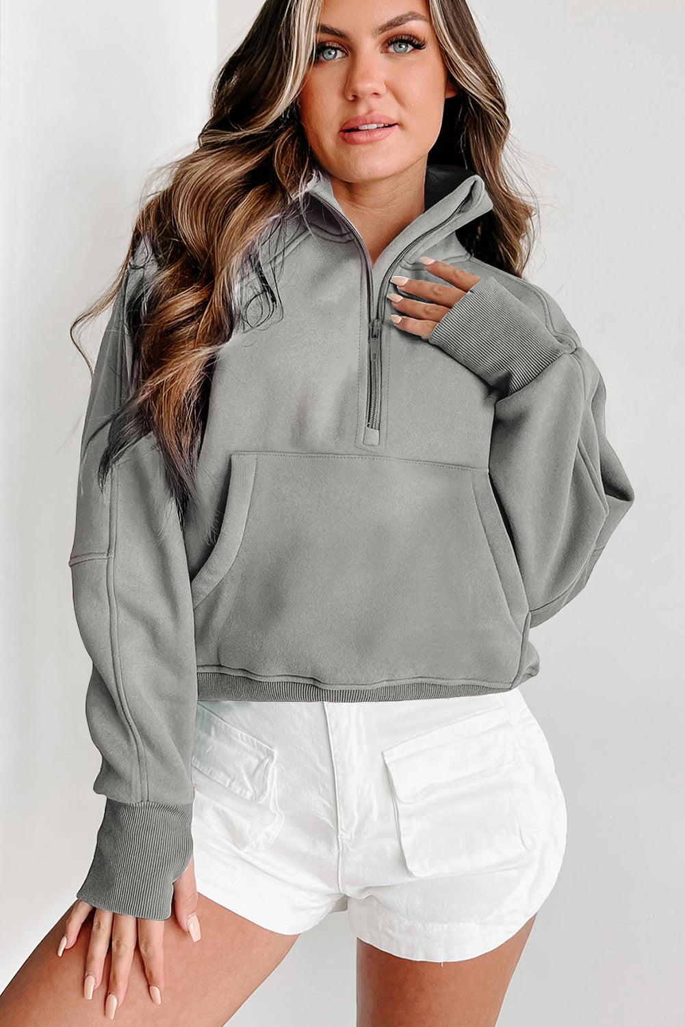Gray Fleece Collar Sweatshirt