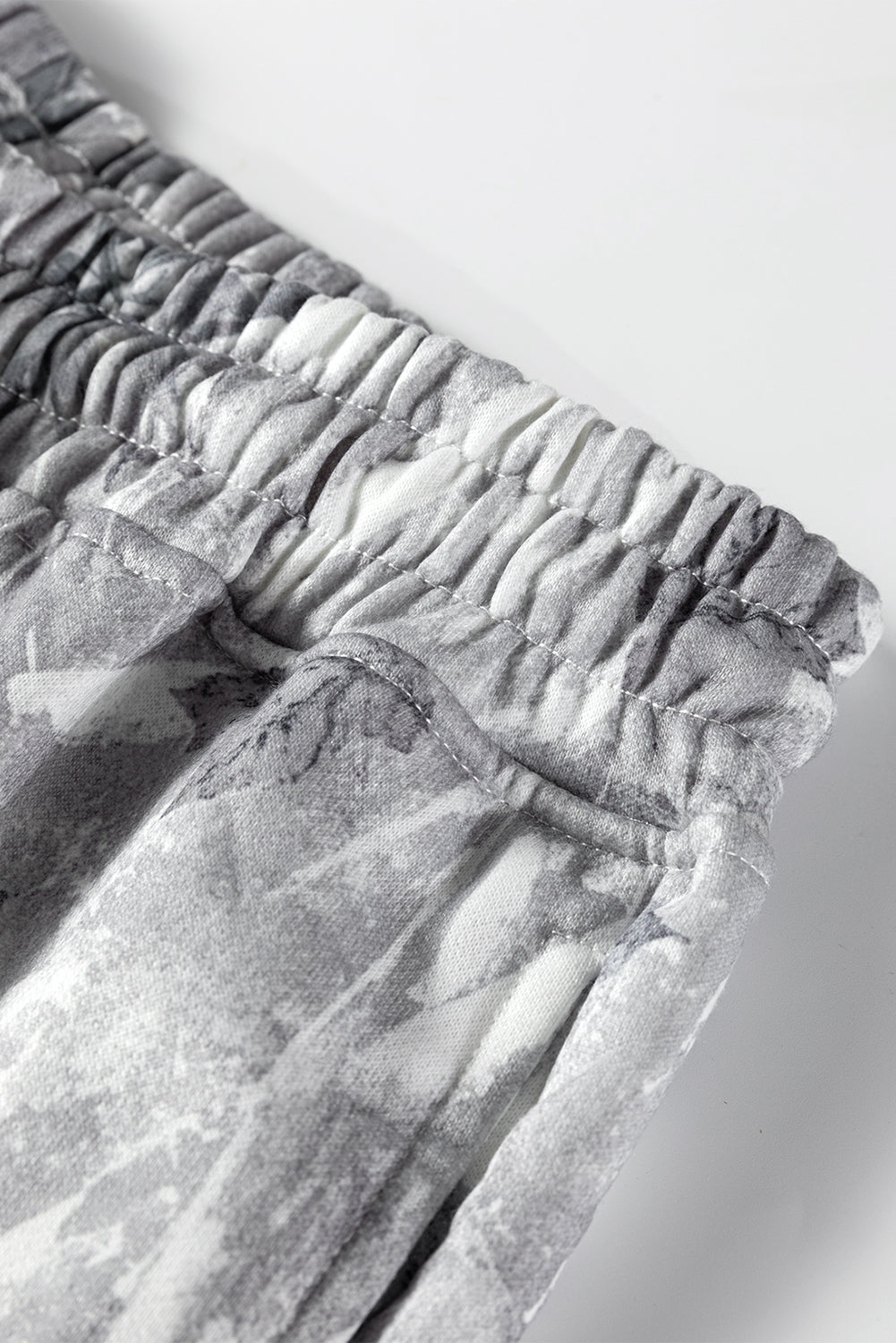 Gray Camo Print Cozy Drawstring Elastic Waist Jogger Pants