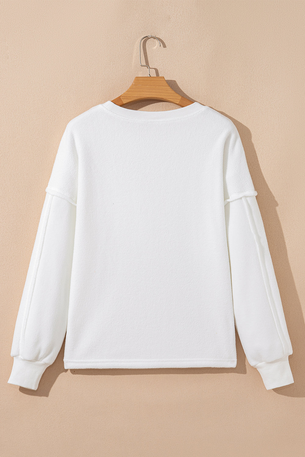 White Exposed Seam Pocket Knit Pullover Sweatshirt