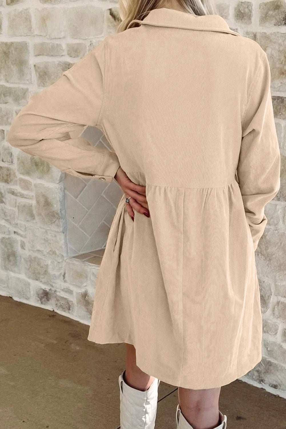 Oatmeal Corduroy Long Sleeve Dress