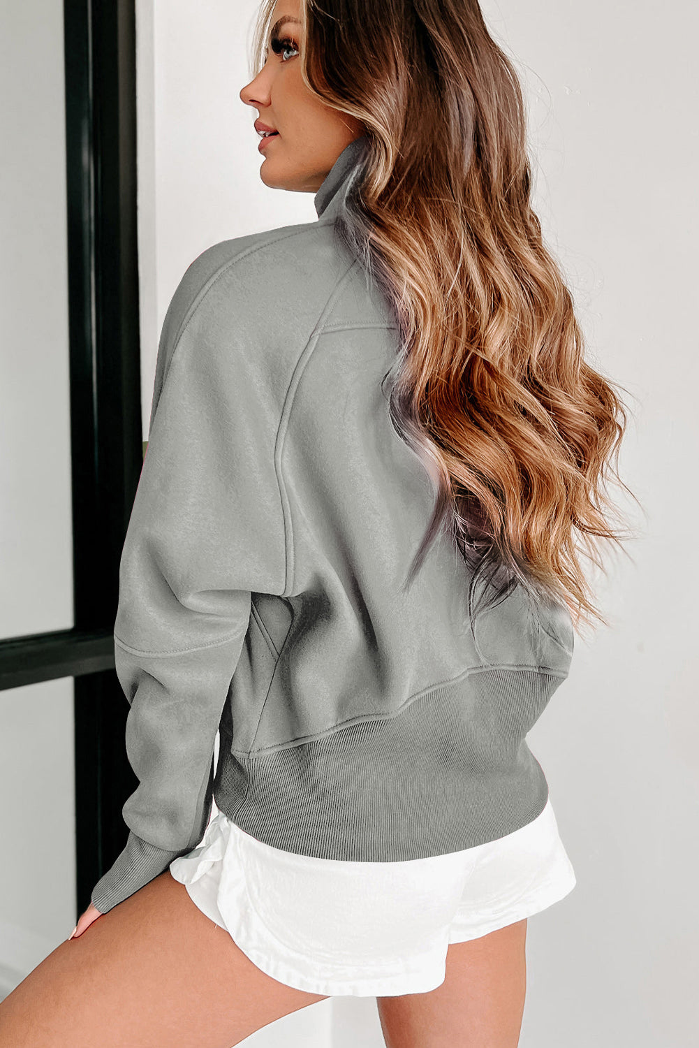 Gray Fleece Collar Sweatshirt