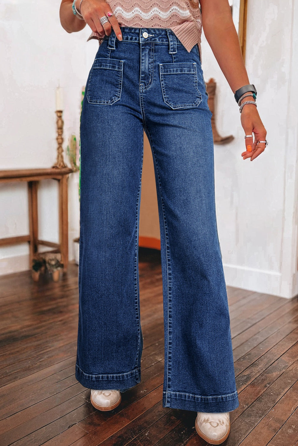 Sail Wide Leg Pocketed High Waist Jeans