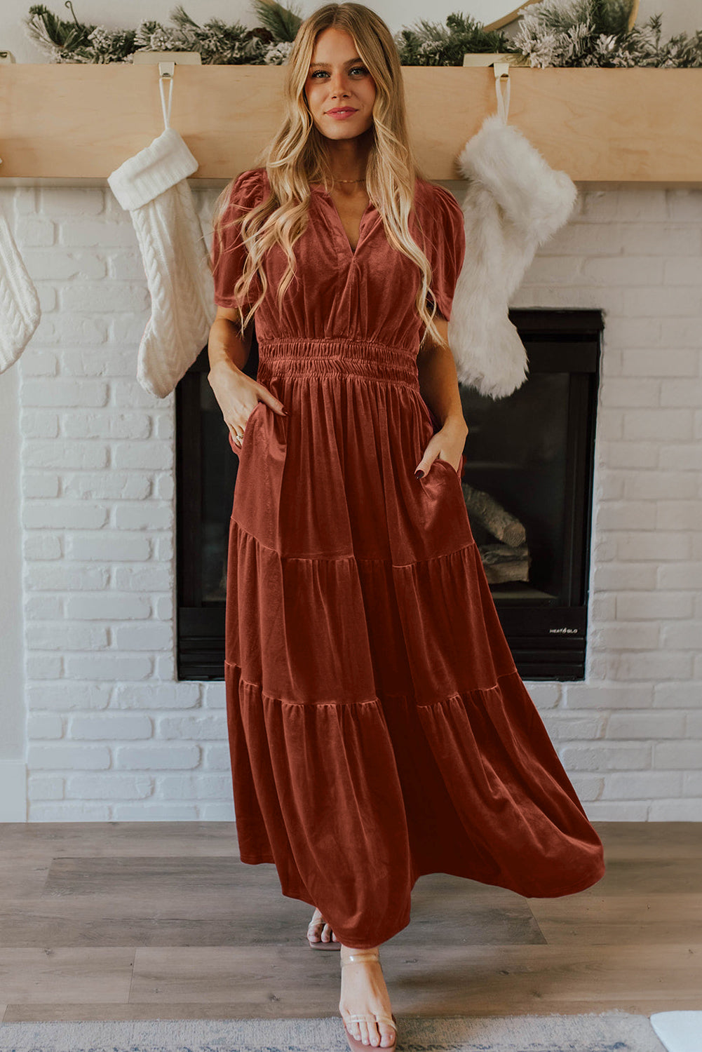 Chestnut Velvet Maxi Dress