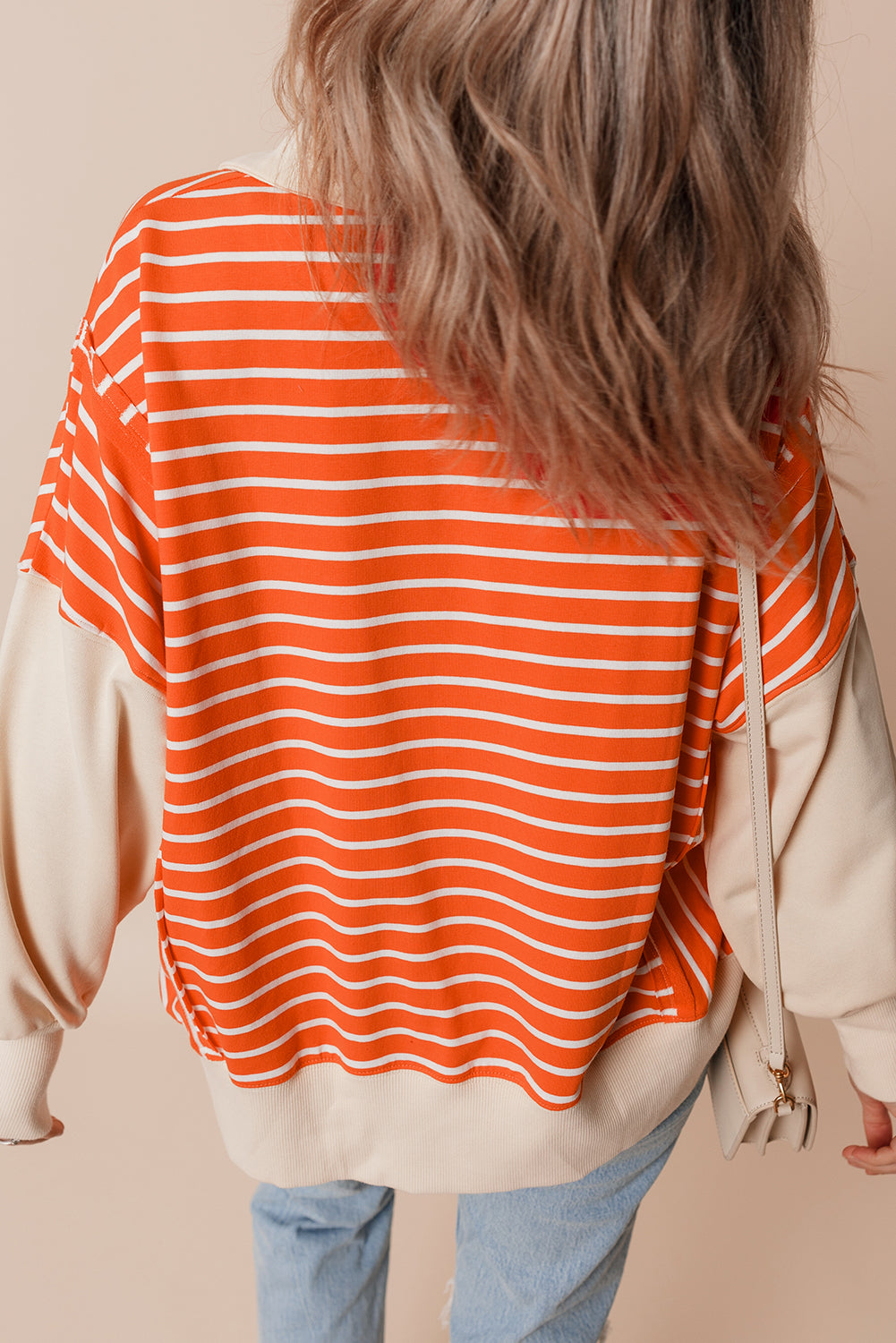 Orange Stripe Loose Fit Collared Sweatshirt