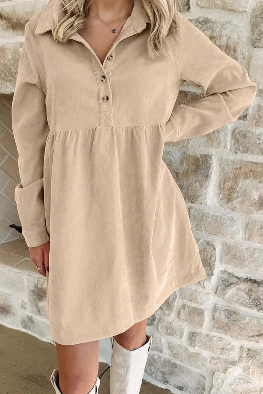 Oatmeal Corduroy Long Sleeve Dress