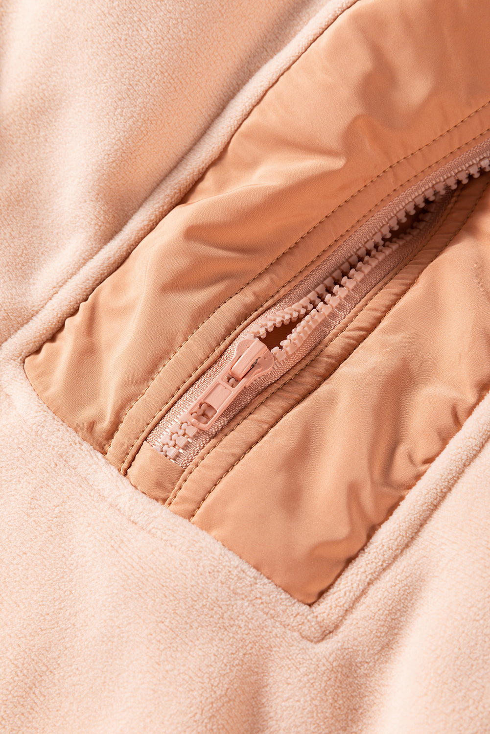 Light Beige Patchwork Half Zip Oversized Sherpa Hoodie
